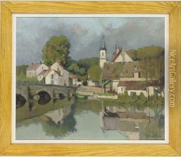 Le Pont Pres Le Village Oil Painting - Georges Charles Robin