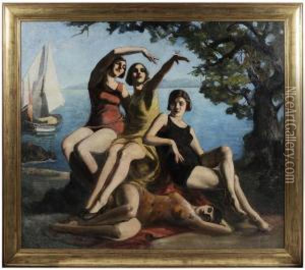 Women On A Beach Oil Painting - Ernest Soler De Las Casas