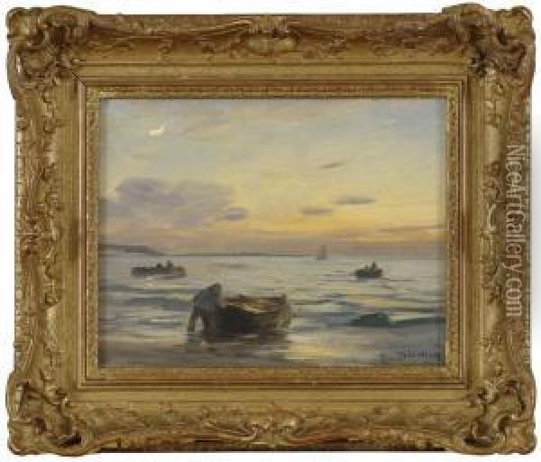 Ohtune Meri Kaluripaatidega Oil Painting - Eugene Gustav Ducker