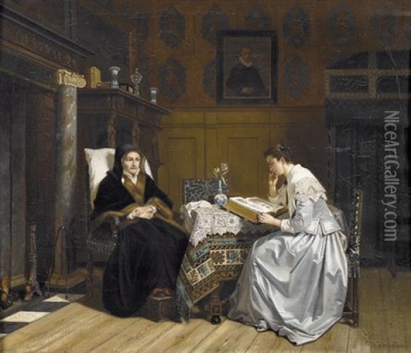 Zwei Damen Bei Der Lekture In Renaissance-interieur Oil Painting - Hendrik Jacobus Scholten