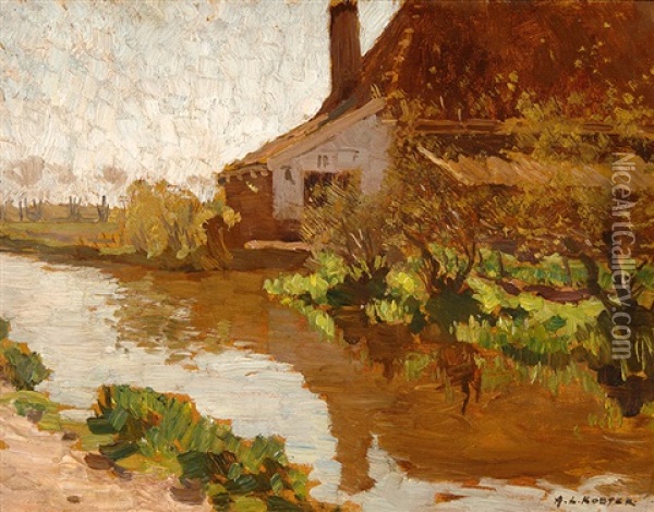 Farm On A Canal Oil Painting - Antonie Louis Koster
