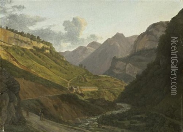 Vue Des Eaux Chaudes Dans Les Basses Pyrenees Oil Painting - Alexandre Louis Robert Millin Du Perreux