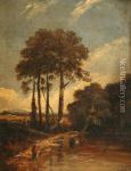 Figures Near A Pond Oil Painting - John Constable