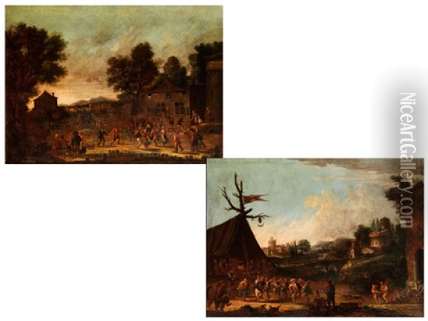 Landschaften Mit Orientalischen Tanzern (pair) Oil Painting - Pieter van Bloemen