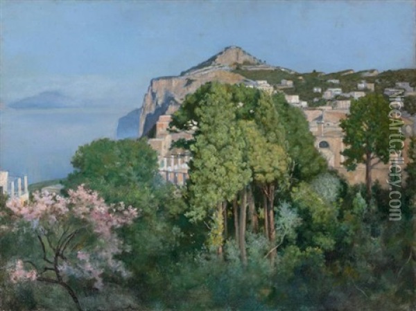 A View Of Monte Solaro, Capri (a Capri Villa) Oil Painting - Charles Caryl Coleman