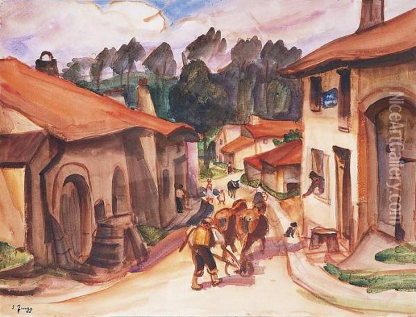 Rue Animee Dans Un Village Franc-comtois Oil Painting - Jules Emile Zingg