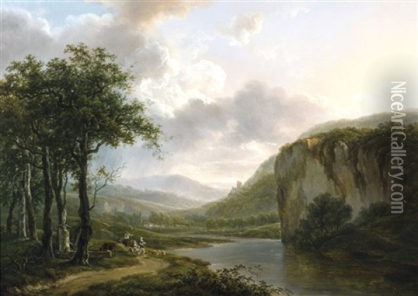 Shepherds At A River Bank Oil Painting - Hendrick Van Assche