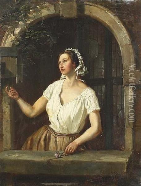 Junge Frau Am Fenster. Oil Painting - J.P Broekx