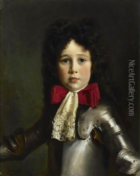 Portrait Of Louis-Rene-Antoine Alexandre De Gramont, Five Years Old, In Costume Oil Painting - Gustave Jean Jacquet