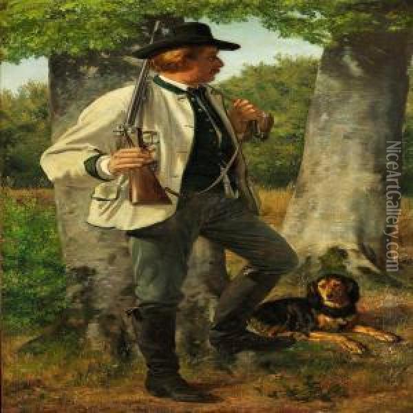 A Hunter With His Dog Oil Painting - Jorgen Roed