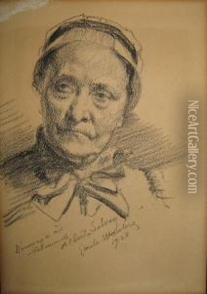 Portret Van Een Oude Vrouw. Oil Painting - Emile Charles Wauters