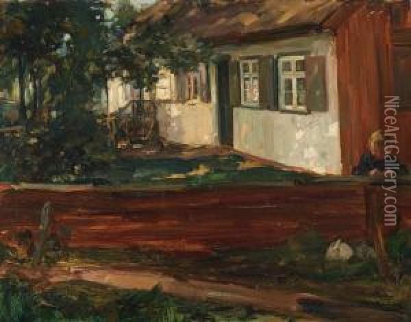 Bauernhaus Mit Junge Oil Painting - Hans Looschen