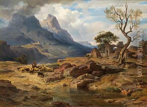 Mountainscape In South Tyrol (?) Oil Painting - Albert Emil Kirchner