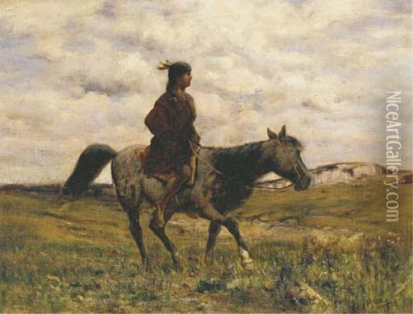 Indian Girl On Horseback Oil Painting - Harvey Otis Young