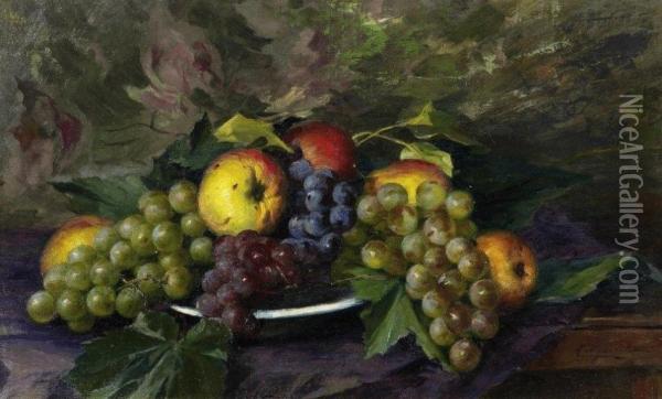 Fruit Still Life With Apples And Grapes Oil Painting - Celesztin Pallya