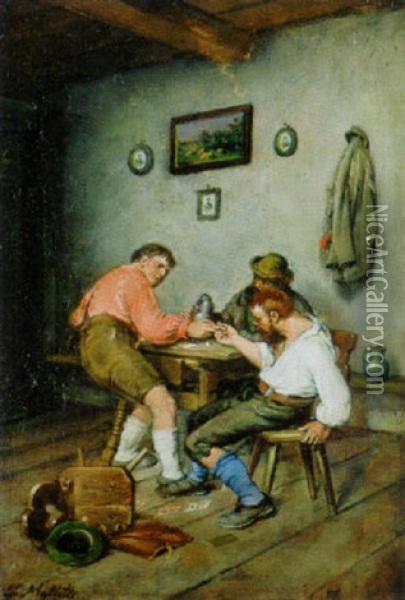 Fingerhakeln Im Wirtshaus Oil Painting - Johann Makloth