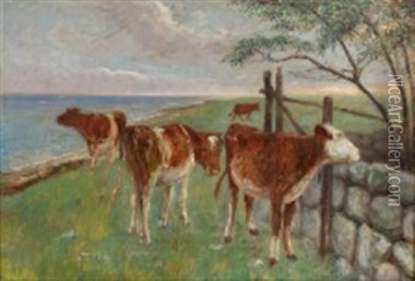 Kalve Pa Stranden. Saltholm Oil Painting - Theodor Philipsen