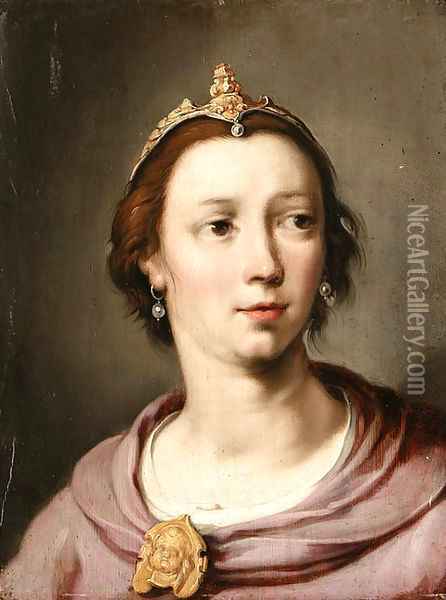 Portrait of a woman Oil Painting - Cornelis Cornelisz Van Haarlem