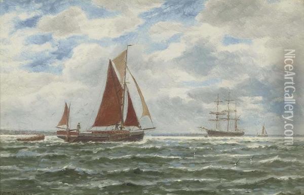 A Dutch Boat On The Maas, Holland Oil Painting - George Stanfield Walters