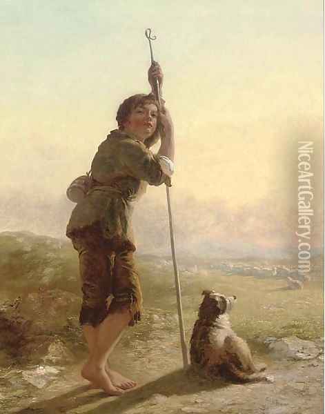 The young shepherd Oil Painting - James John Hill