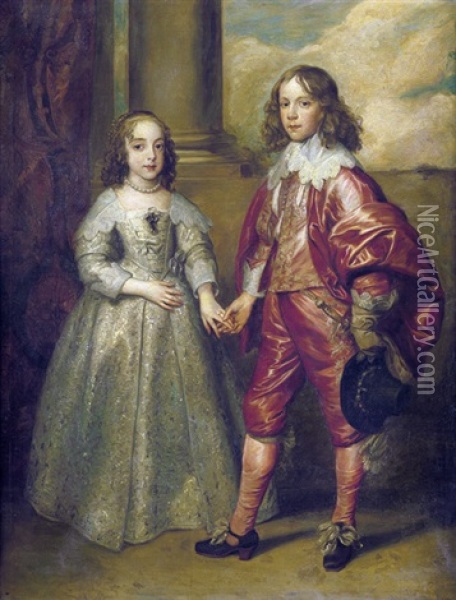 Prinz Wilhelm Ii. Von Oranien Und Prinzessin Maria Henrietta Stuart, Tochter Von Charles I. Von England (after Anthony Van Dyck) Oil Painting - Carl Faust