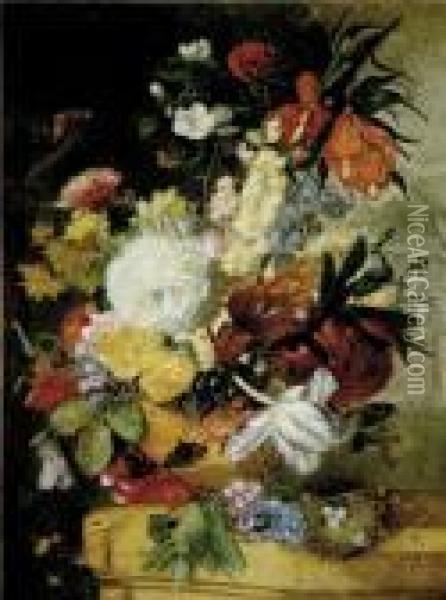 Flowers In Vase Oil Painting - Jan Van Huysum