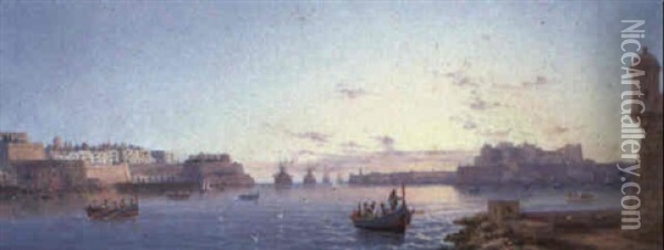 The Grand Harbour, Valletta Oil Painting - Luigi Maria Galea