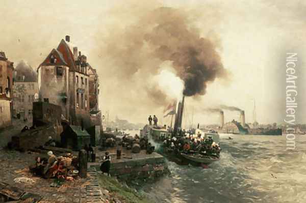 The coal gate at the bank of the Rhine of Düsseldo Oil Painting - Andreas Achenbach