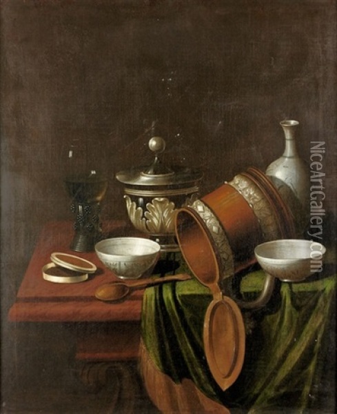 Stillleben Mit Romer, Bierkrug Und Schusseln Oil Painting - Pieter Gerritsz van Roestraten