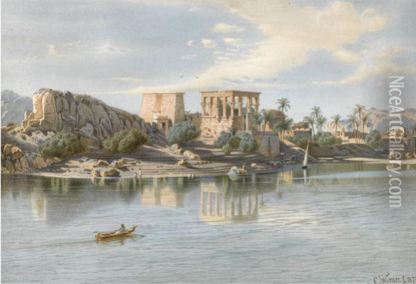 Temple Of Philae Oil Painting - Carl Friedrich H. Werner