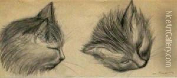 Studies Of A Cat's Head Oil Painting - Auguste Vimar