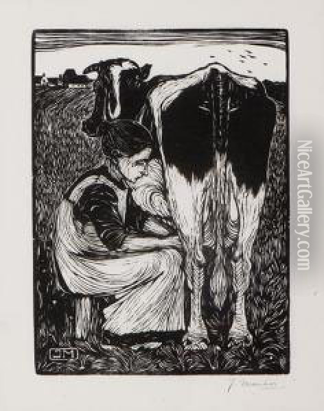 The Milking Of The Cow Oil Painting - Jan Mankes