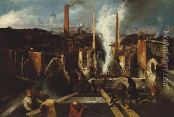 The Burning Of The Anchor Brewery Oil Painting - William Clarkson Stanfield
