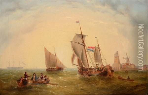 Shipping Off The Dutch Coast Oil Painting - Henry Redmore
