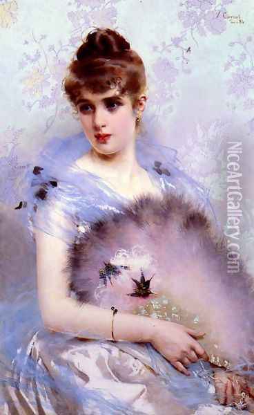 The Feathered Fan Oil Painting - Vittorio Matteo Corcos