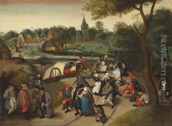 Peasants Returning From A Village Kermesse Oil Painting - Pieter Brueghel the Younger