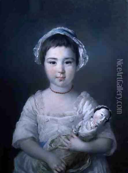 A Portrait of Lady Ann Fitzpatrick Holding a Doll Oil Painting - Francis Cotes