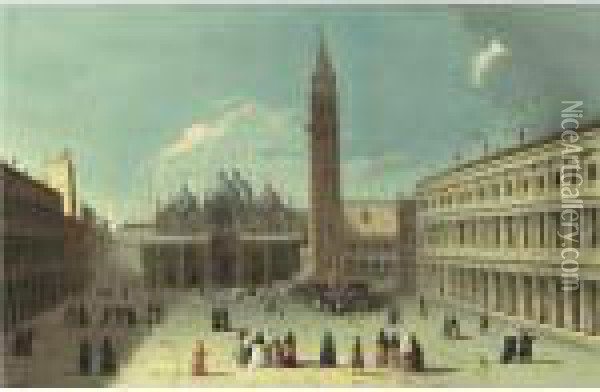 View Of The Piazza San Marco 
Looking Eastwards Towards The Basilica And The Campanile, Venice Oil Painting - Apollonio Domenichini