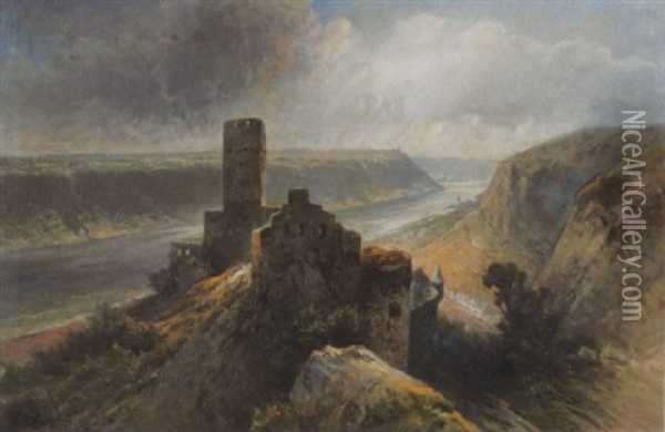 Flusslandschaft Mit Burgruine Oil Painting - Nicolai Von Astudin