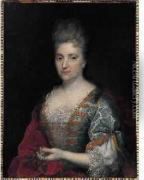 Portrait De Femme Tenant Une Branche D'eglantine Oil Painting - Francois de Troy