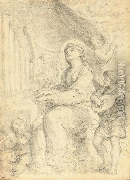 Saint Cecilia Playing The Organ Accompanied By Putti Oil Painting - Francesco Fernandi, Called L'Imperiali