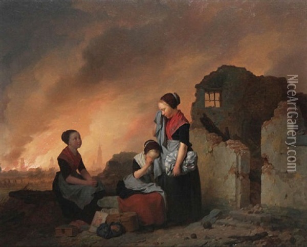 Famille En Fuite Pendant Le Siege D'anvers A 1815 Oil Painting - Ferdinand de Braekeleer the Elder