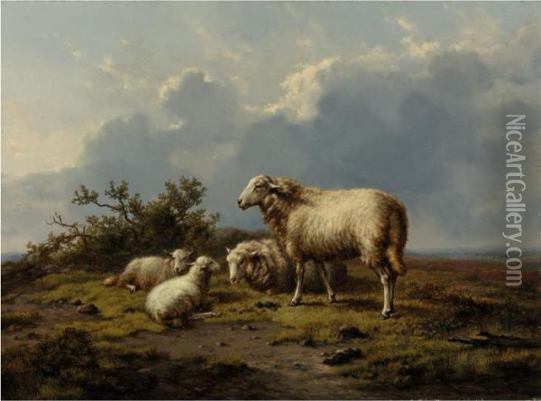Sheep In The Meadow Oil Painting - Eugene Joseph Verboeckhoven