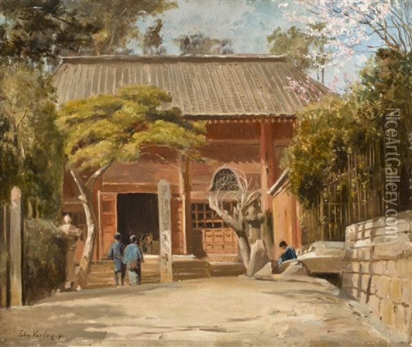 Temple At Tomachi, Tokyo Oil Painting - John Varley the Younger