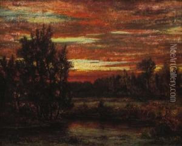 ''winter Sunset, East Hampton'' Oil Painting - Arthur Turnbull Hill