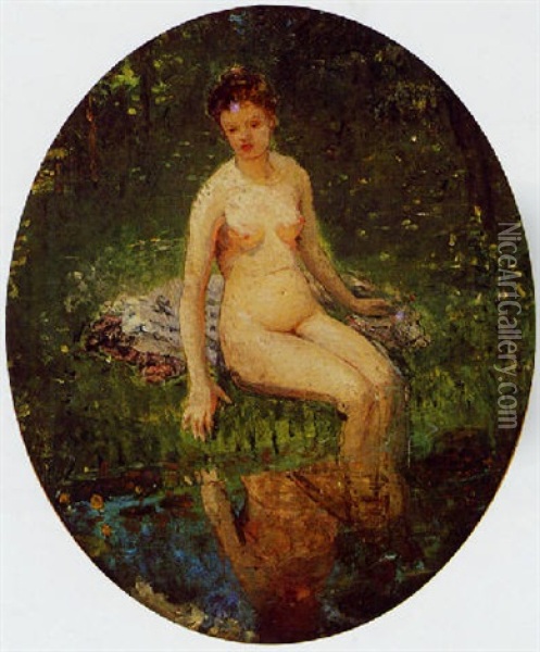 Jeune Femme Nue Au Bord De L'eau Oil Painting - Ernest Quost