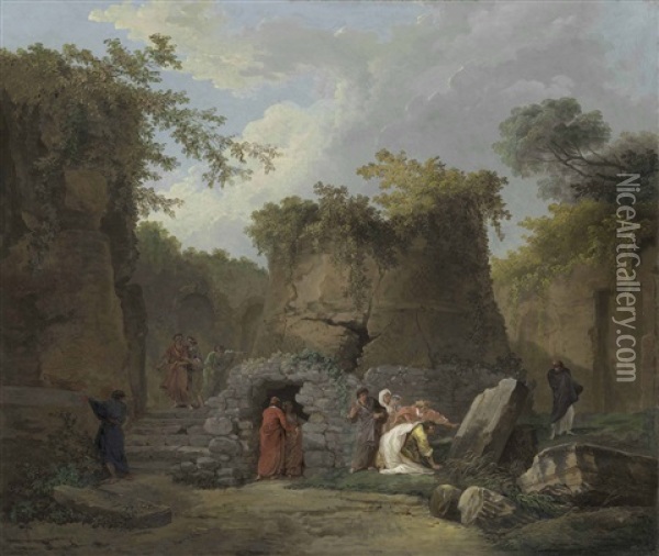 The Tomb Of Virgil At Posilipo, Naples Oil Painting - Hubert Robert