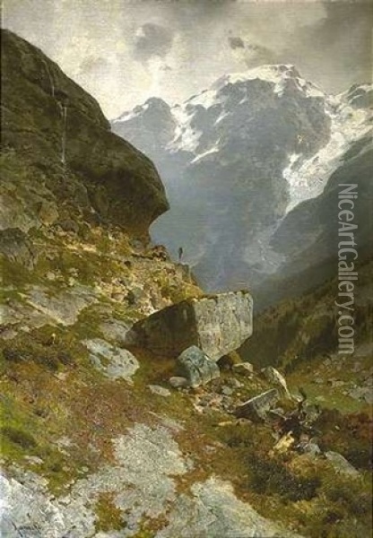 Hochgebirgsstrase Vor Gewaltigem Bergmassiv Oil Painting - Otto von Kameke