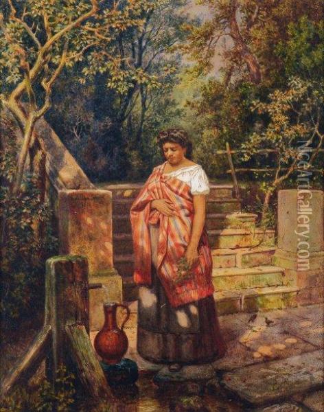 Italienne A La Fontaine Oil Painting - Ed Allanschmidt