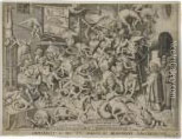 The Fall Of The Magician Hemogenes Oil Painting - Pieter The Elder Brueghel